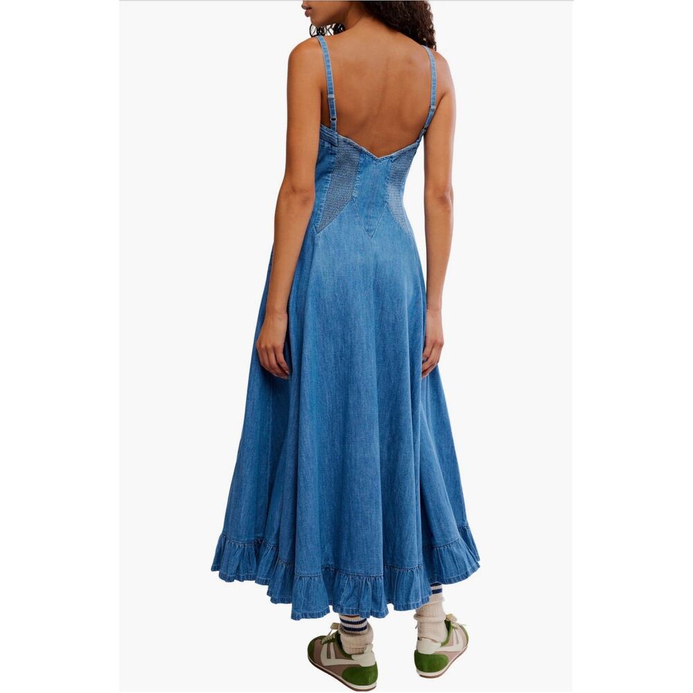 Free People Another Season Boardwalk Blue Denim Midi Dress XL (NEW) - Picture 9 of 9